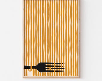 Modern Spaghetti Art Printable – Minimalist Kitchen Wall Decor, Retro Food Illustration Poster