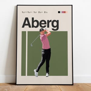 Plakat Ludvig Åberg, plakat golfowy, sztuka ścienna z golfem z połowy wieku Modern PGA Tour do biura, sypialni, prezentów golfowych
