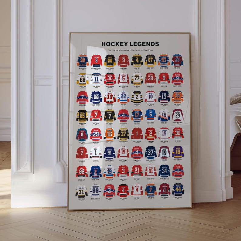 Hockey jersey poster styled in minimalist design for modern homes and offices.