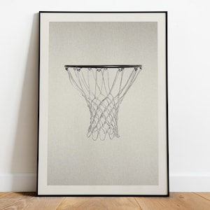 Basketball Hoop Poster – Minimalist Black and White Basketball Net Wall Art, Vintage Sports Print, Basketball Print Gift for Basketball Fans