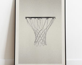Basketball Hoop Poster – Minimalist Black and White Basketball Net Wall Art, Vintage Sports Print