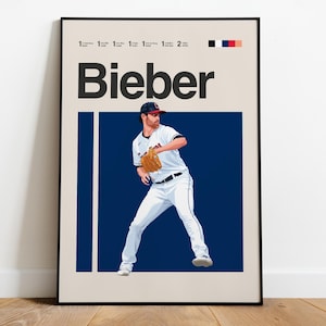 Shane Bieber Poster – MLB Pitcher Wall Art, American Baseball Print, Sports Man Cave Decor, Digital Gift for Fans & Collectors