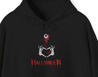 Moletom com capuz de Halloween: moletom com estampa de mãos esqueléticas e globos oculares assustadores