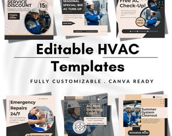 50 HVAC Social Media Templates | Editable in Canva | Instagram & Facebook Marketing Pack