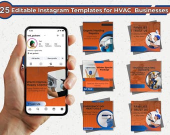 CyberAux HVAC Instagram Education & Trust Kit | 25 Canva Templates | HVAC Social Media Posts | Editable Maintenance and Tips Graphics