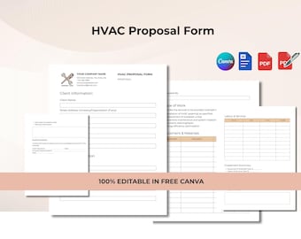 Plantilla de propuesta de HVAC: formulario editable para contratistas / Canva • Word • PDF • PDF rellenable / Documento de propuesta de presupuesto