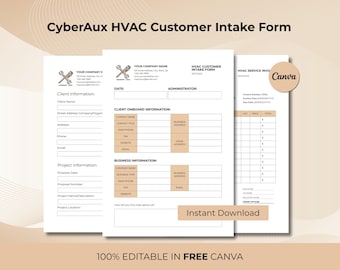 HVAC Customer Intake Form — Editable Template | Canva • Word • PDF • Fillable PDF | Contractor Client Intake Form