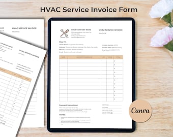 Factuurformulier HVAC-service: bewerkbare sjabloon | Canva • Word • pdf • invulbare pdf | Facturerings- en ontvangstformulier aannemer