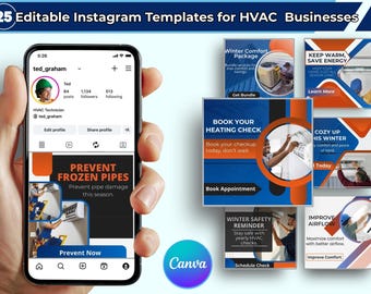 CyberAux HVAC Instagram Sales & Service Kit • 25 Editable Canva Templates • Seasonal • HVAC Marketing Pack for Instagram and Social Media