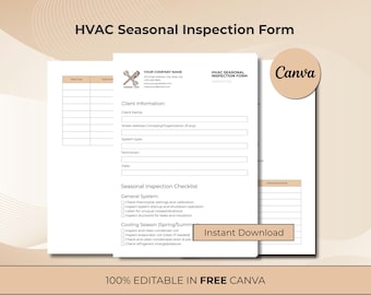 HLK Saisoninspektionsformular - Bearbeitbare Vorlage | Canva • Word • PDF • Ausfüllbares PDF | Checkliste für die Wartung des Subunternehmers