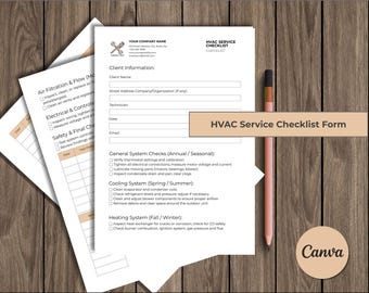 HVAC Service Checklist Form - Bearbeitbare Vorlage | Canva • Word • PDF • Ausfüllbares PDF | Wartungs- & Kontrollblatt