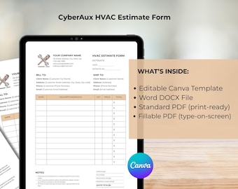HVAC Estimate Form — Editable Template | Canva • Word • PDF • Fillable PDF | Contractor Estimate Sheet