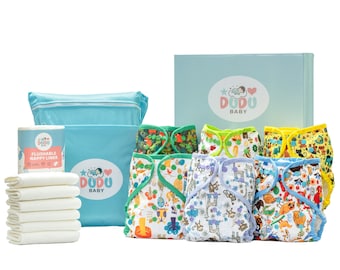 Dudu Baby Cloth Nappies + Bamboo Inserts + Wet Bag (Bundle)