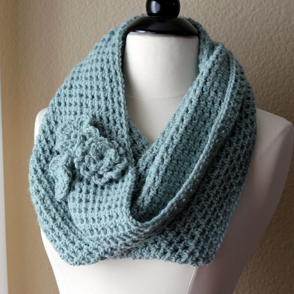 Crochet Cowl Scarf in Seaglass Green - Ready to Ship
