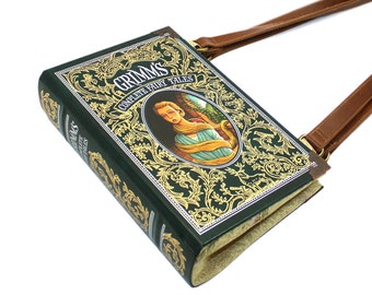 Boekentas Grimm's Fairy Tales – Echte boekentas – Uniek literair accessoire – Chique handtas met gouden accenten – Uniek leesgrage cadeau