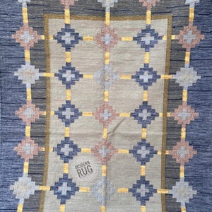 8x10 Blue Rug Swedish Scandinavian Inspired Quality Flatweave Wool Rug