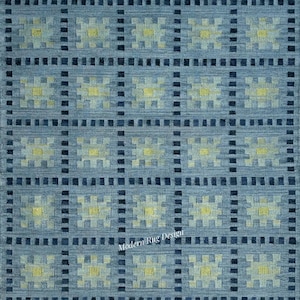 Handgewebter Kelim Teppich aus Blauer Wolle: Geometrisches minimalistisches Flachgewebe - Moderner Nordischer Teppich
