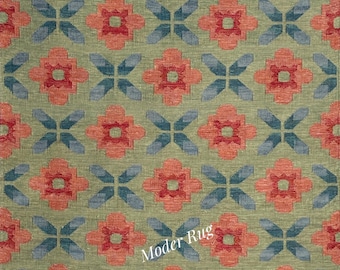 Green Wool Rug: Scandinavian Geometric Kilim Style, Modern Minimalist Flatweave Dhurrie