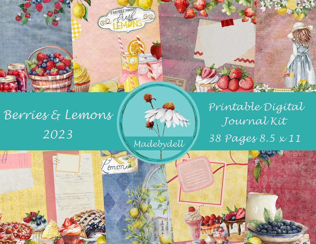 Berries &amp; Lemons Junk Journal Kit Printable Digital Papers Ephemera ...