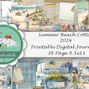 Summer Beach Cottage 38 pagina's Junk Journal Kit, afdrukbare digitale papieren, ephemera, scrapbooking, tags, enveloppen, ambachten, digitale kit,