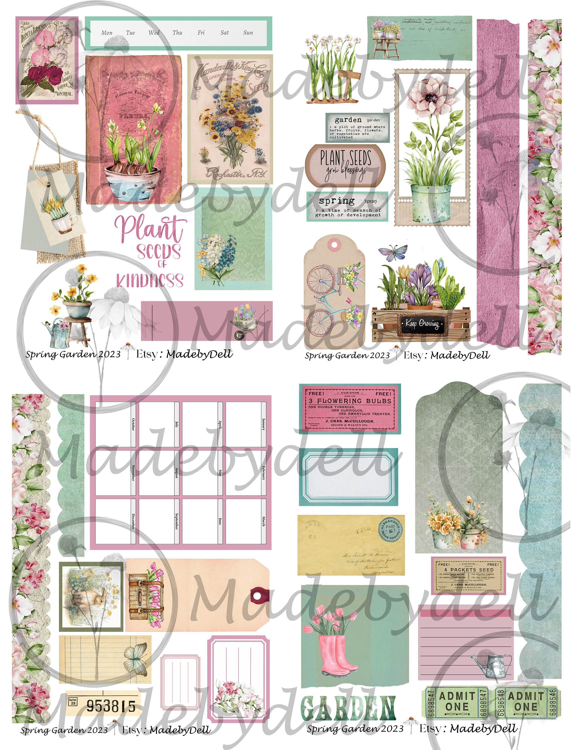 Spring Garden Junk Journal Kit, Printable Digital Papers and Ephemera ...
