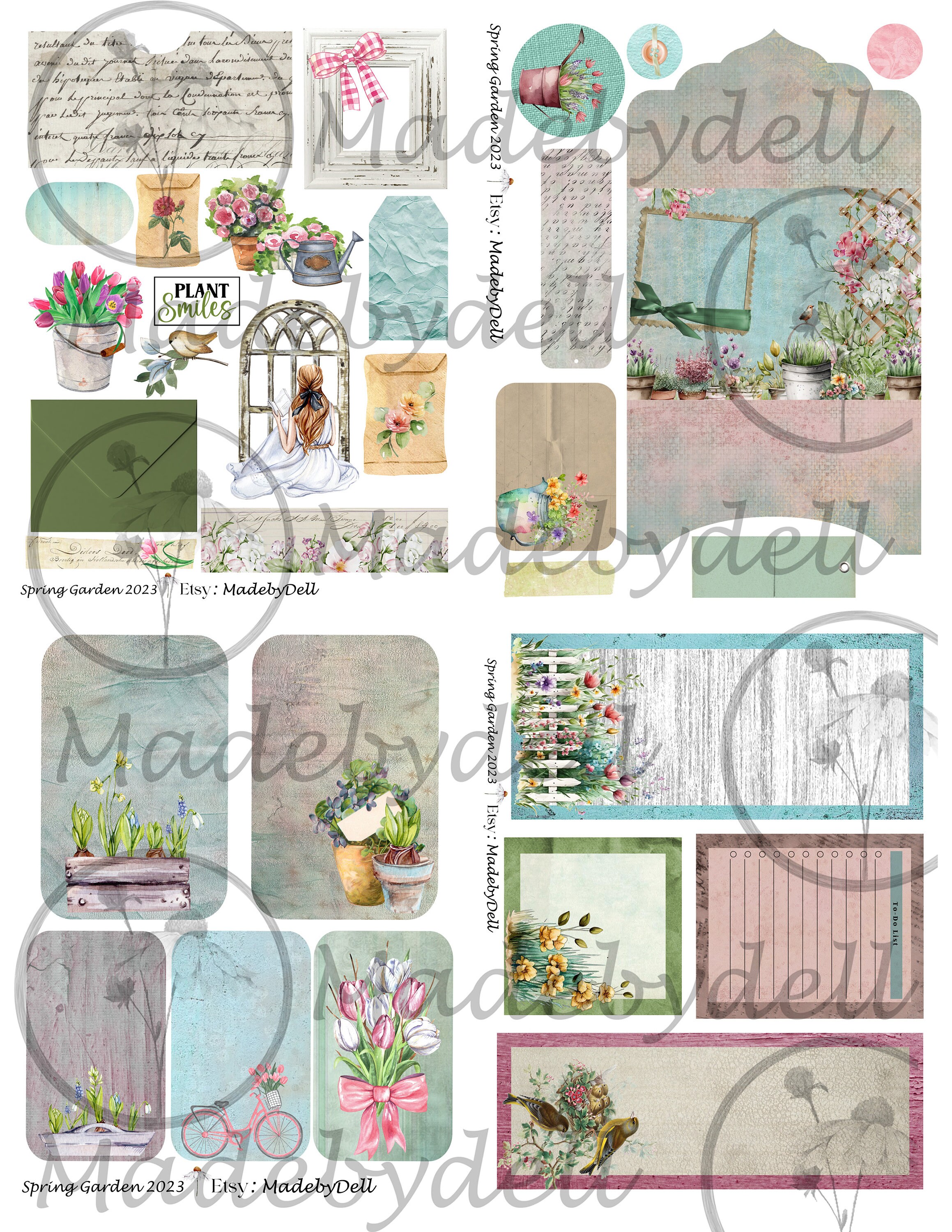 Spring Garden Junk Journal Kit, Printable Digital Papers and Ephemera ...