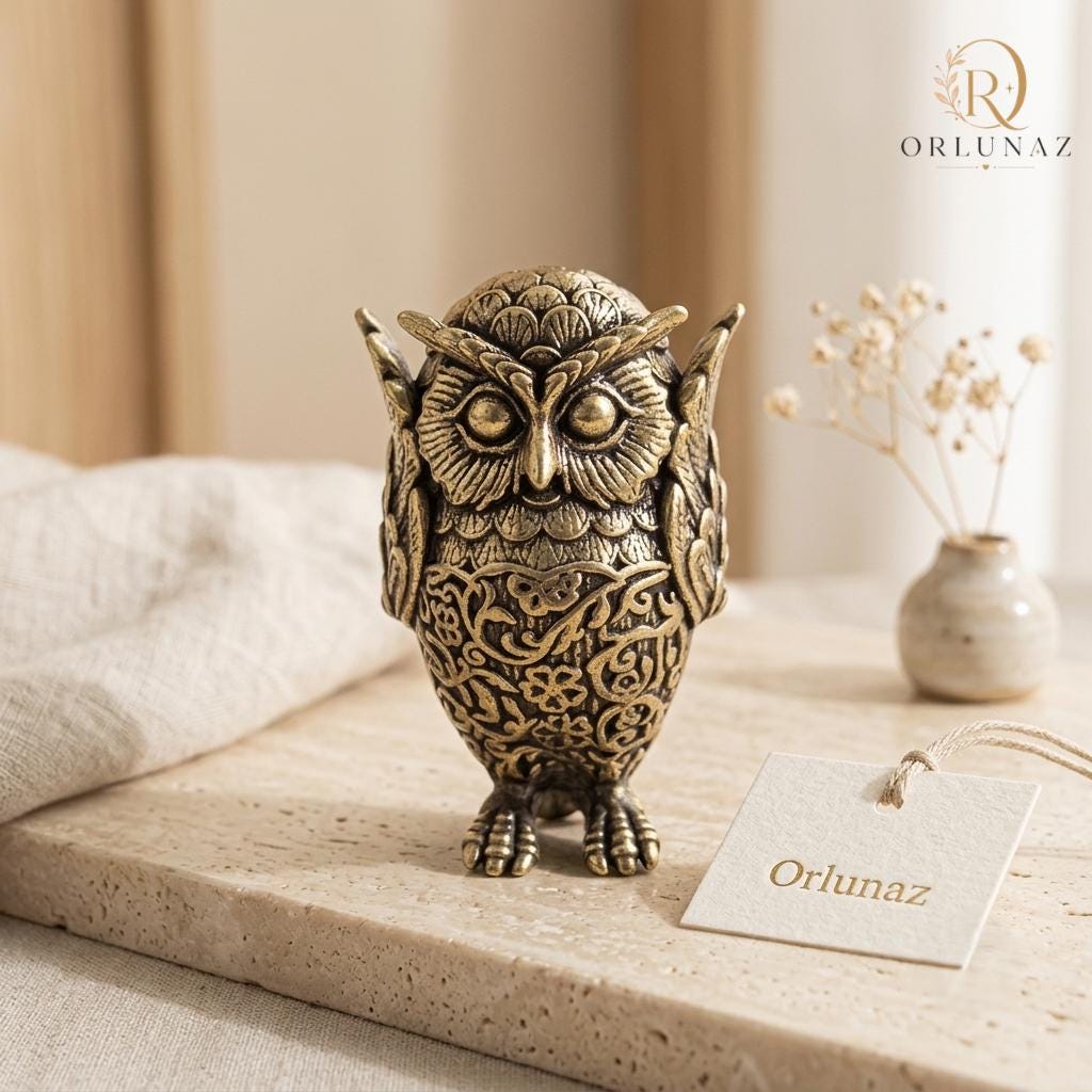 Vintage Brass Owl Figurine, Handmade Owl Statue, Decorative Bird Sculpture, Rustic Home Decor, Desk 