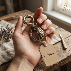 Solid Brass Snake Keychain, Retro Snake Belt Hook, Vintage Key Ring Clip, Wallet Chain Fob, O Ring Pendant, Gothic Gift, Halloween Decor
