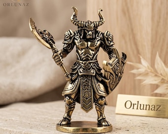 Vintage Brass Warrior Figurine, Mini Metal Knight Statue, Fantasy Desktop Decor, Medieval Armor Ornament, Gift for Gamers