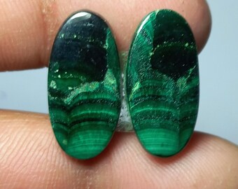 Malachite Cabochon Pair: Natural Gemstone for Earring Making (21x11mm, 23Cts) #022