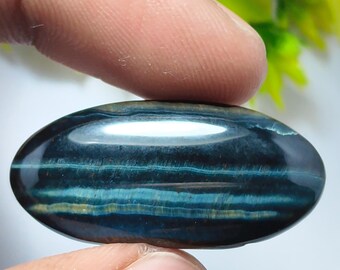 Blue Tiger Eye Gemstone Cabochon: Natural Loose Gem (21 Cts, 33X15MM ) #F25