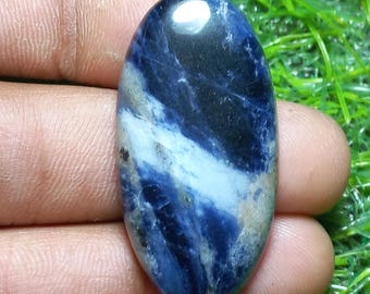 Cabujón de sodalita natural: piedra preciosa suelta para joyería (38 cts, 41 x 21 mm) #k22