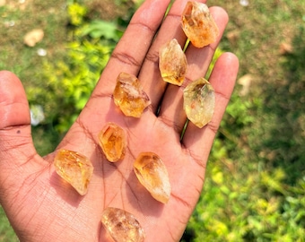 295 carat Pointed Raw Citrine Crystal - Natural Raw Yellow Quartz , Healing Crystal for Wire Wrapping & Jewelry Making ( 8 Pcs. lot ) MK-15