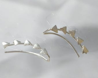 Sterling Silver Triangle Ear Crawler Earrings, Minimalist Geometric Climber, Lightweight 17mm, Modern Everyday Jewelry