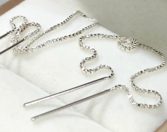 Delicados pendientes de plata de ley con cierre de rosca: cadena de caja de 925 hecha a mano