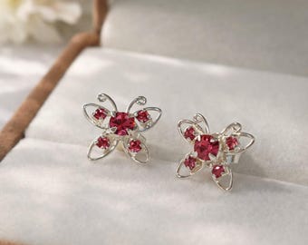 Orecchini A Farfalla In Argento 925 Con Zirconi - Ipoallergenici, Dimensioni 10,8 X 8,2 Mm - Regalo Per Donne