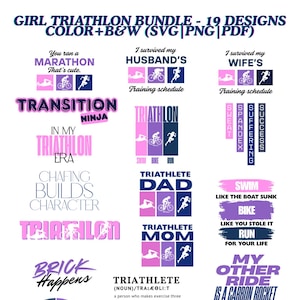 Girl Triathlon SVG, PDF, PNG 19 Design Bundle - Purple/Pink - Digital Download