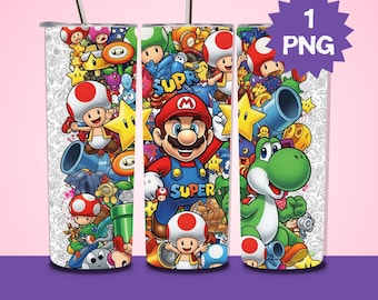 3D Super Mario Splash Friends Tumbler Wrap, Friends Tumbler Wrap Sublimation Design PNG, 20oz Skinny Straight & Tapered Mario Tumbler Wrap