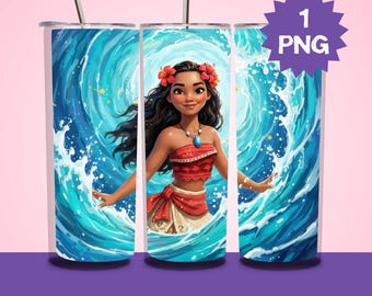 3D Enchanted Moana Water Tumbler Wrap, Princess Tumbler Wrap Sublimation Design PNG, 20oz Skinny Straight Moana Tumbler Wrap