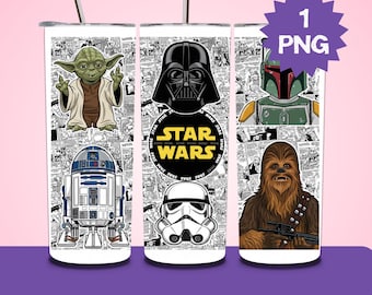 Cartoon Star Wars 20oz Tumbler Wrap, Straight & Tapered PNG (Digital Download)