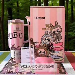 Labubu Cartoon 40oz Tumbler with Handle & Gift Box – Insulated Travel Cup, Kawaii Drinkware, Fun Gift for Sister or Best Friend