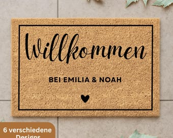 Gepersonaliseerde deurmat van kokosnoot met familienaam Welkom deurmat individueel - huwelijkscadeau - cadeau verhuizen deurmat cadeau