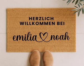 Gepersonaliseerde deurmat van kokosnoot met familienaam Welkom deurmat individueel - huwelijkscadeau - cadeau verhuizen deurmat cadeau
