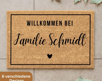 Gepersonaliseerde deurmat van kokosnoot met familienaam Welkom deurmat individueel - huwelijkscadeau - cadeau verhuizen deurmat cadeau