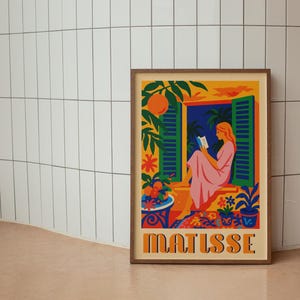 Impresión de niña leyendo inspirada en Matisse, tamaño A4, arte de pared para alféizar de ventana, acogedora ilustración de arte lineal, decoración minimalista, hogar moderno imprimible