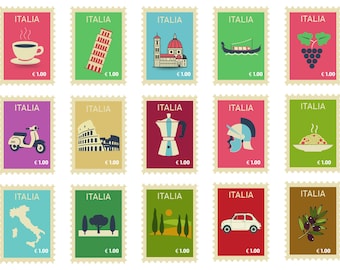 Francobolli - Tema Italia. File vettoriale + stampa PDF SMYK
