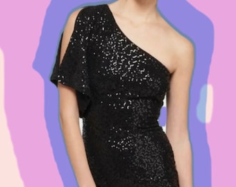 Vestido de cóctel con lentejuelas y un solo hombro