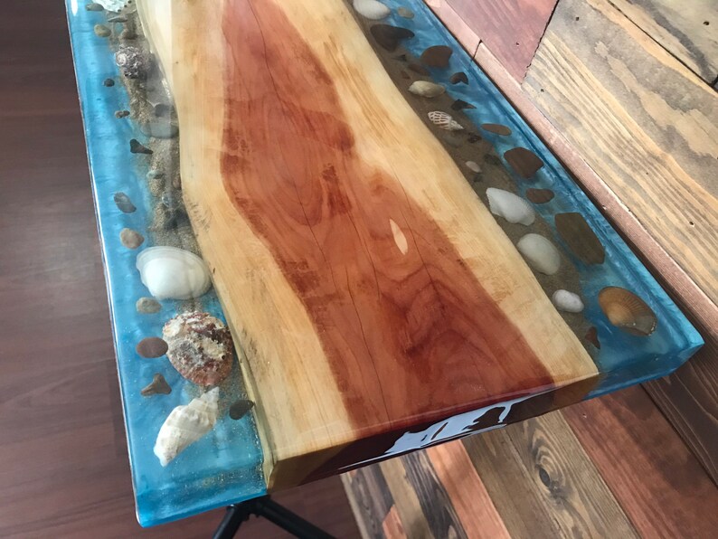 Live edge cedar river beach sea shell epoxy resin occasional | Etsy