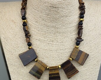 Tiger's Eye Fan Focal Pendant Necklace Set