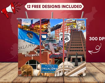 Oklahoma Tumbler PNG: Route 66 State Collage (Digital Download)